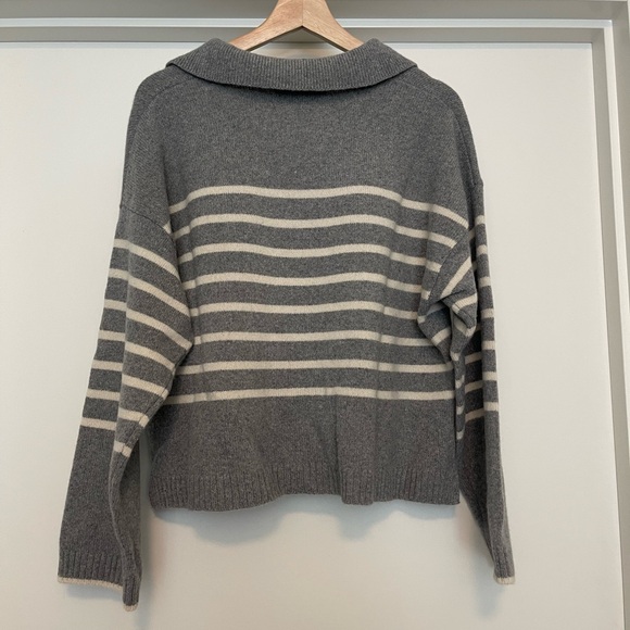 Madewell Gray and Cream Striped V-Neck Sweater - Picture 2 of 5